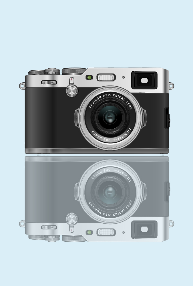 hyperrealistic camera illustration on blue background